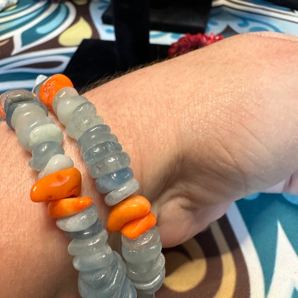 Aquamarine and Coral Bracelet - Picture 3 of 4